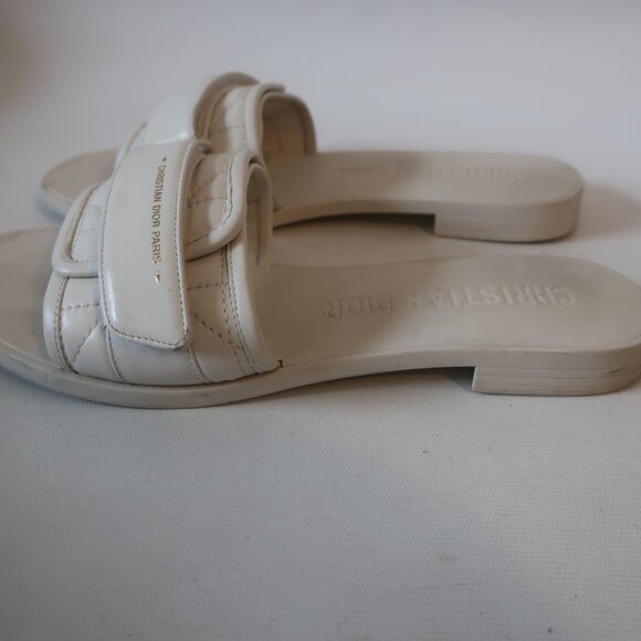 Womens Christian Dior Cannage Revolution White Leather Slide Sandal 37 Eur/US 7 - Picture 6 of 9